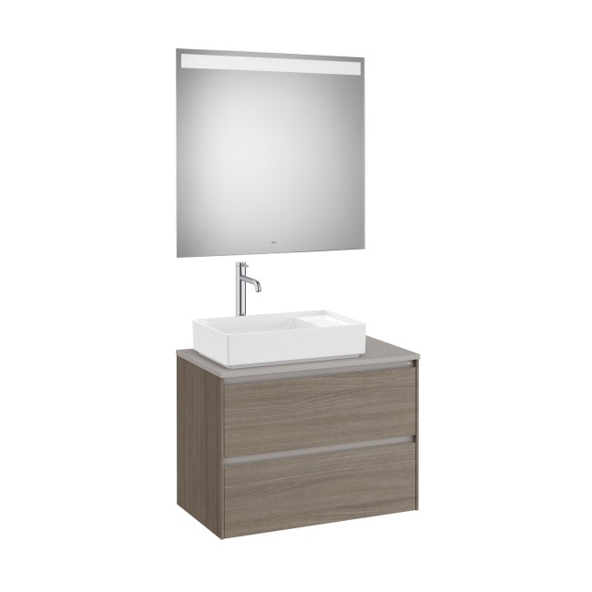 Ona Pack Meuble 2T + Plan  Pr Lav Gche+Miroir 800 Orme Foncé-Roca A851717511 