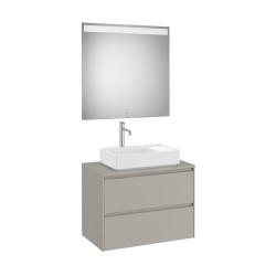 Ona Pack Meuble 2T+Plan Pr Lav Centré+Miroir 800 Gris Mat-Roca A851716510 