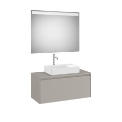 Ona Pack Meuble 1T+Plan Pr Lav Centré+Miroir 1000 Gris Mat-Roca A851714510 