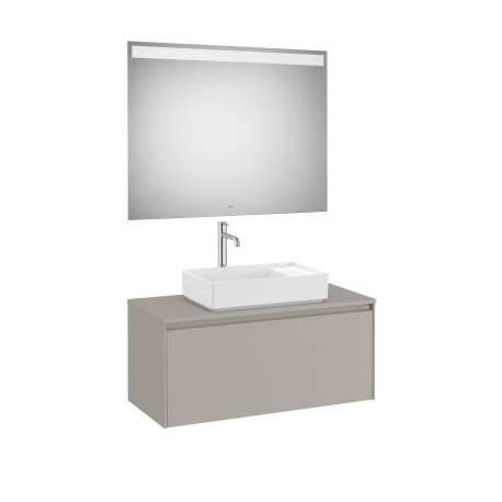 Ona Pack Meuble 1T+Plan Pr Lav Centré+Miroir 1000 Gris Mat-Roca A851714510 