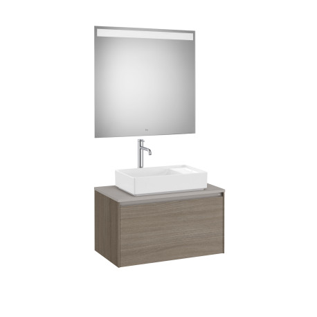 Ona Pack Meuble 1T+Plan Pr Lav Centré+Miroir 800 Orme Foncé-Roca A851712511 