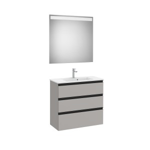 The Gap Pack Compact 3T (Unik+Miroir) 800Mm Gris Moyen Mat/Poignées Noires - ROCA A851530547 
