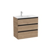 The Gap Unik 3 Tiroirs Lavabo À Gauche 800 Mm Noyer/Poignées Noires - ROCA A851487517 