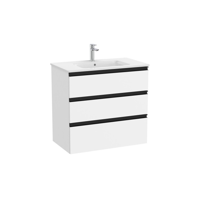 The Gap Unik 3 Tiroirs 800 Mm Blanc Mat/Poignées Noires - ROCA A851486509 