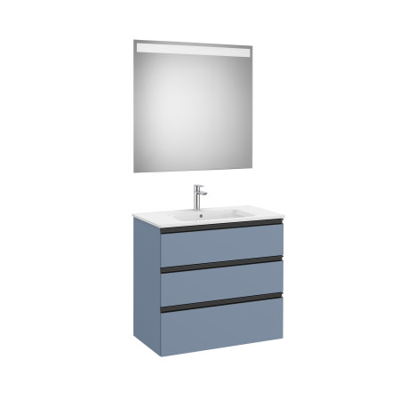 The Gap Pack 3 Tiroirs (Unik+Miroir) 800Mm Bleu Mat/ Poignées Noires - ROCA A851519548 