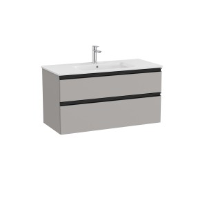 The Gap Unik 2 Tiroirs Lavabo Slim Centré 1000 Mm Gris Moyen Mat/Poignées Noires - ROCA A851852547 