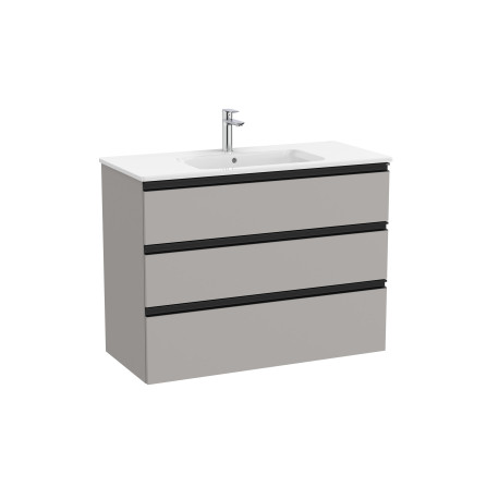 The Gap Unik 3 Tiroirs Lavabo Centré Slim 1000 Mm Gris Moyen Mat/Poignées Noires - ROCA A851853547 