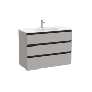 The Gap Unik 3 Tiroirs Lavabo Centré Slim 1000 Mm Gris Moyen Mat/Poignées Noires - ROCA A851853547 