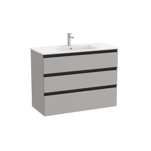 The Gap Unik 3 Tiroirs Lavabo Centré Slim 1000 Mm Gris Moyen Mat/Poignées Noires - ROCA A851853547 