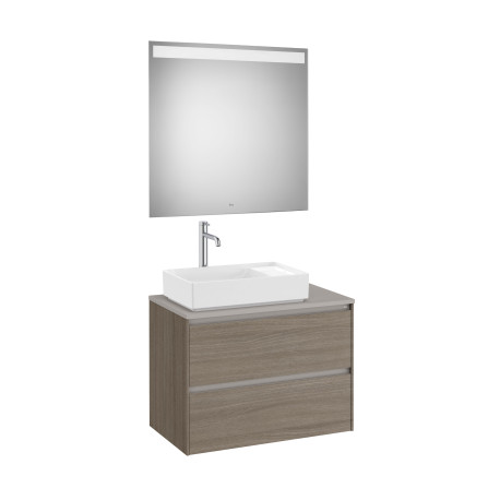Ona Pack Meuble 2T + Plan  Pr Lav Gche+Miroir 800 Orme Foncé-Roca A851717511 