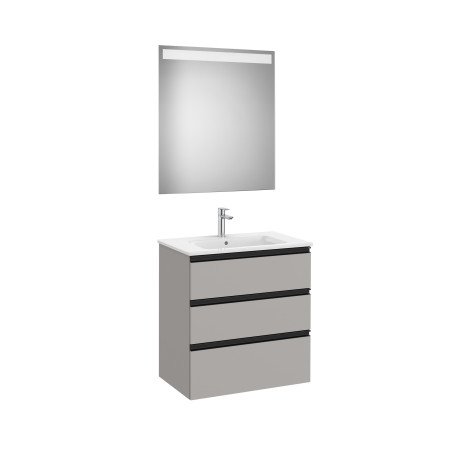 The Gap Pack 3 Tiroirs (Unik+Miroir) 700Mm Gris Moyen Mat/Poignées Noires - ROCA A851518547 