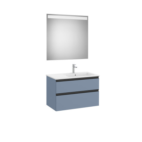 The Gap Pack 2T Lavabo À Gauche (Unik+Miroir) 800Mm Bleu Mat/ Poignées Noires - ROCA A851512548 