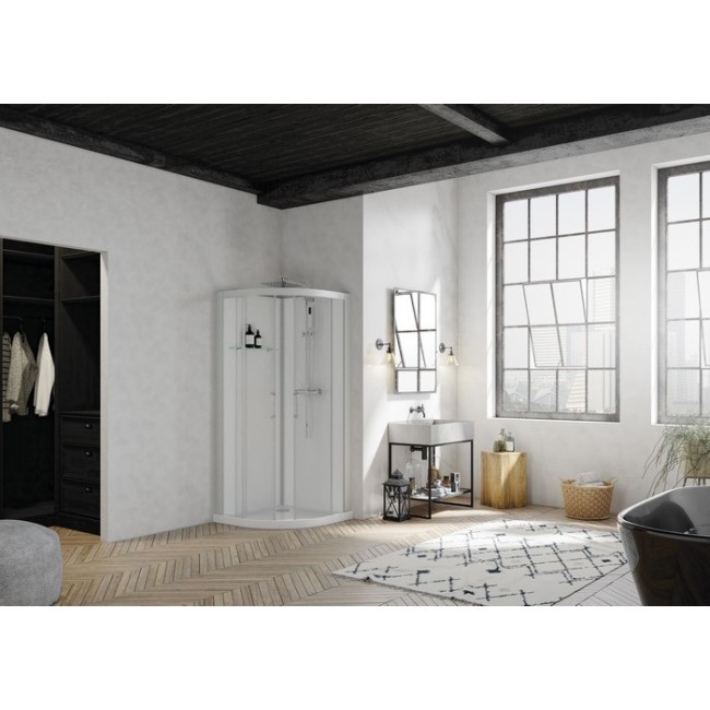 Cabine Brooklyn gris clt, 90 1/4 de rond, verre transparent, thermo - KINEDO CA270GTNE 