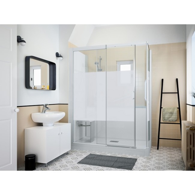 Kinemagic7 Sérénité 170x70 Angle Coulissant Mixte Dépoli 1 bande Thermostatique - KINEDO KT-1707-AMC-DB3-GSX 