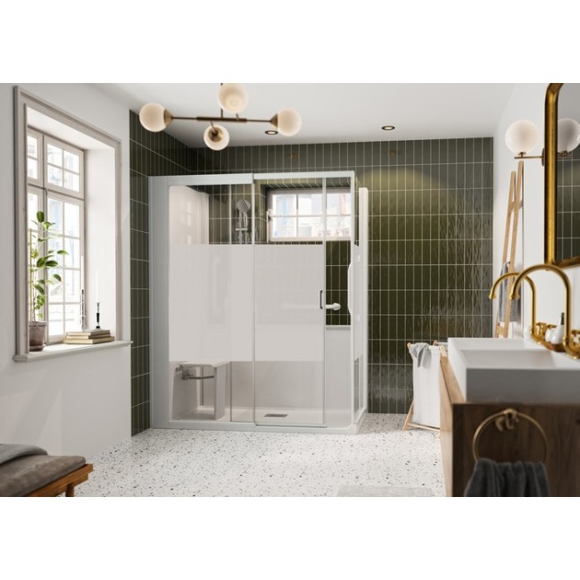 Kinemagic7 Sérénité+ 160x70 Angle Coulissant Mixte Dépoli 1 bande Thermostatique - KINEDO KT-1607-AMC-DB3-GSPO 