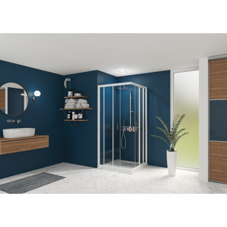 Smart Express Porte Coulissante Angle 80X190 Cm Profile Blanc Verre Transparent - KINEDO PA1921BTNE 