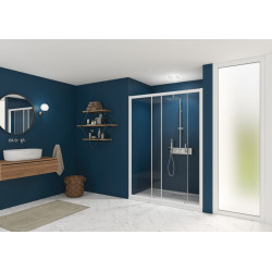 Smart Express Porte Coulissante 100X190 Cm Profile Blanc Verre Transparent - KINEDO PA1911BTNE 