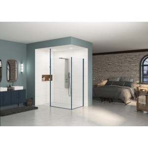 Paroi Ekinox renvoi angle 70 profilé kobalt, verre transparent - KINEDO PA4260KTNE 