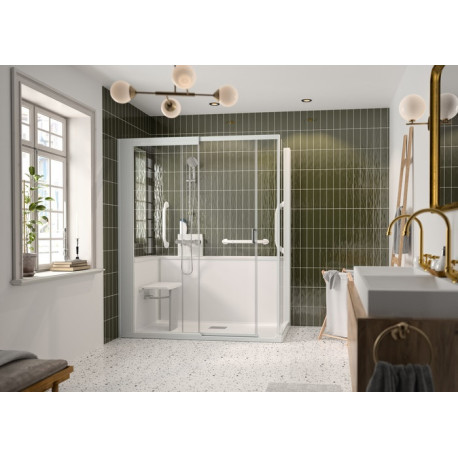 Kinemagic7 Sérénité+ 160x80 Angle Coulissant Basse Transparent Thermostatique - KINEDO KT-1608-ABC-TN3-GSPT 