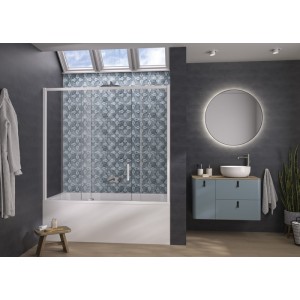 Pare-bain Pegasus 2 clt 180x148 profilé blanc verre transparent gauche - KINEDO PB162BTNEG 