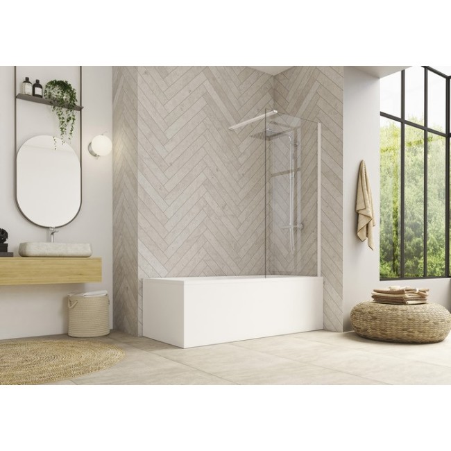 Pare-bain fixe Hydra 80x148 profilé blanc verre transparent - KINEDO PB130BTNE 