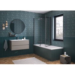 Pare bain Orion avec retour pvt angle 75x152 profilé noir verre transparent - KINEDO PB146NTNE 