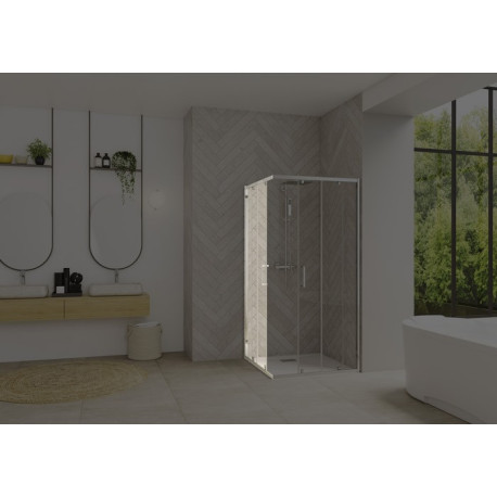 Smart Design accès d'angle coulissant 95 profilé chromé verre transparent g - KINEDO PA90275CTNEG 