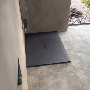 Receveur Kinemoon Style texture pierre lunaire blanc 90x90 bonde centrale - KINEDO RD754 