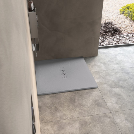 Receveur Kinemoon Style texture pierre lunaire blanc 100x100 bonde centrale - KINEDO RD758 