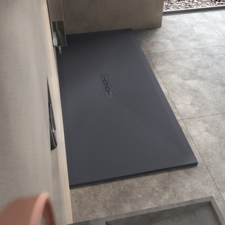 Receveur Kinemoon Style texture pierre lunaire blanc 180x90 bonde centrale - KINEDO RD783 