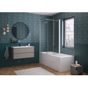 Pare bain Orion avec retour pvt angle 75x152 profilé blanc verre transparent - KINEDO PB146BTNE 