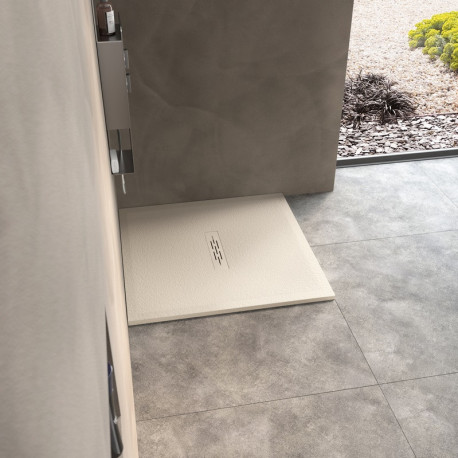 Receveur Kinemoon Style texture pierre lunaire blanc 100x100 bonde centrale - KINEDO RD758 