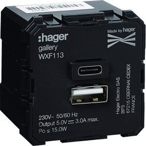 Chargeur double USB A+C gallery - HAGER WXF113 