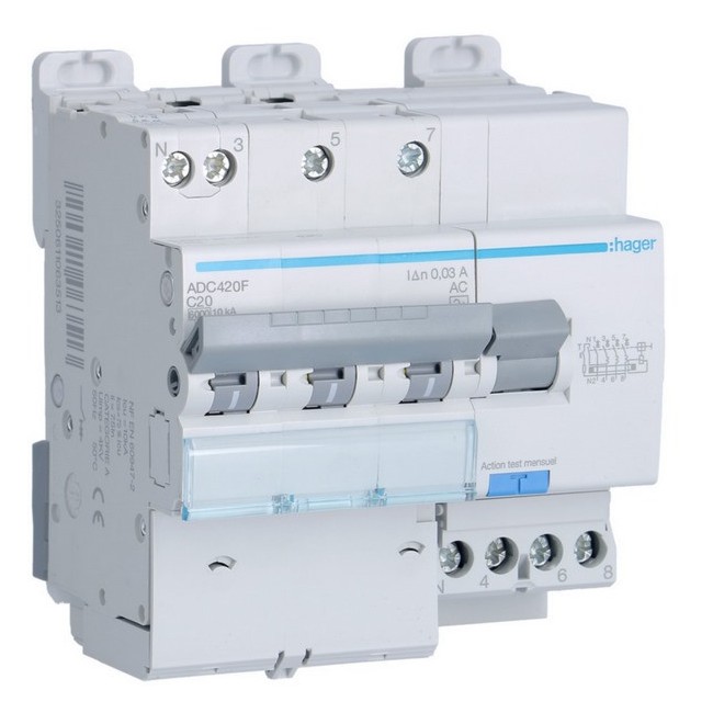 Disj.dif 3P+N 6-10kA C-20A 30m - DISJ. DIFF.3PH-N  HAGER ADC420F 