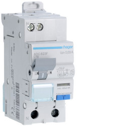 Disj.dif 1P+N 4.5kA C-16A 30mA - DISJ. DIFF.PH-N HAGER ADC823F 