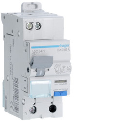 Disj.dif 1P+N 4.5kA C-40A 30mA - DISJ. DIFF.PH-N HAGER ADC847F 