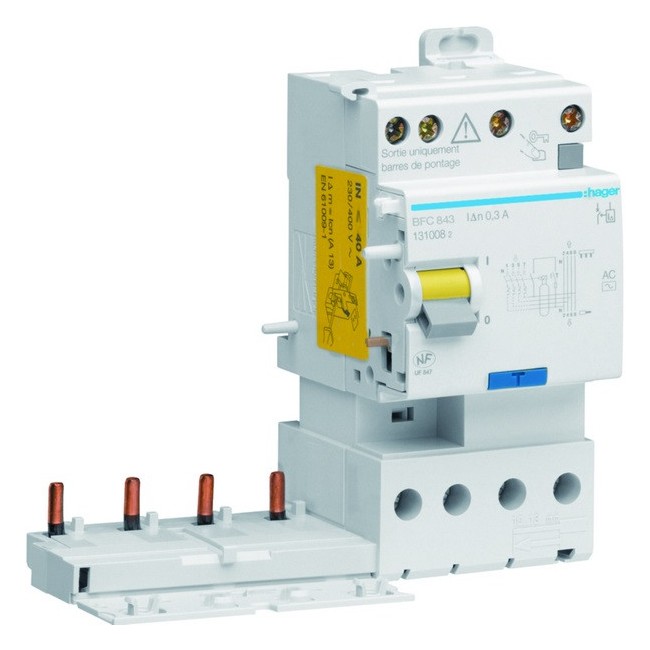Bloc différentiel double sortie 4P 40A 300mA type AC 50/60Hz - HAGER BFC843 
