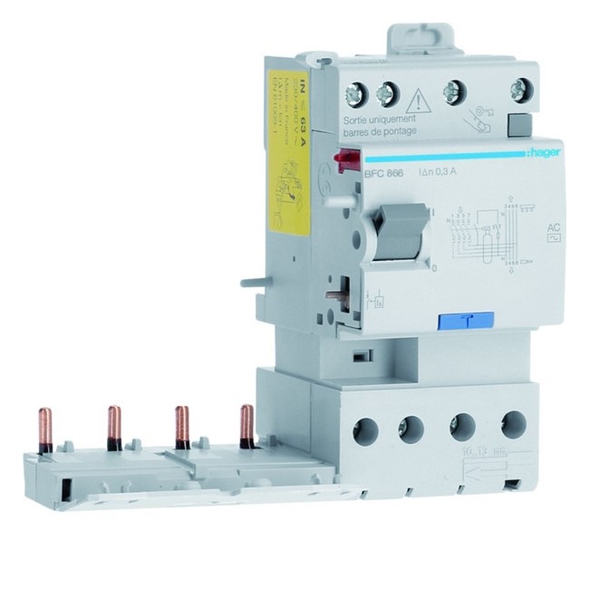 Bloc différentiel double sortie 4P 63A 300mA type AC 50/60Hz - HAGER BFC866 