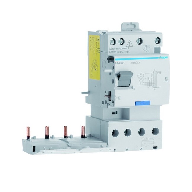 Bloc différentiel double sortie 4P 25A 300mA type haute immunité 50/60Hz - HAGER BFH828 