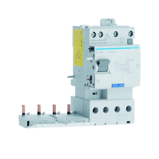 Bloc différentiel double sortie 4P 63A 300mA type haute immunité 50/60Hz - HAGER BFH866 