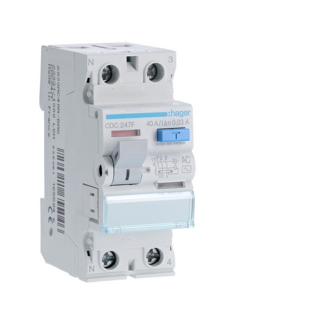 Inter dif 2P 40A 30mA AC 60Hz - INTER DIFF BIPOLAIR  HAGER CDC247F 