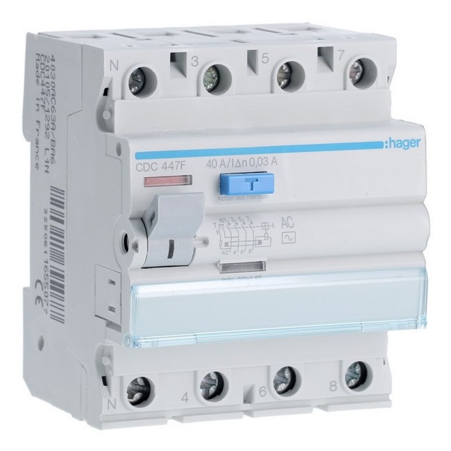 Inter dif 4P 40A 30mA AC 60Hz - INTER. DIFF. TETRA.  HAGER CDC447F 