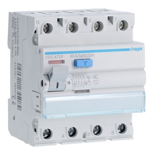 Inter dif 4P 63A 30mA AC 60Hz - INTER. DIFF. TETRA.  HAGER CDC470F 