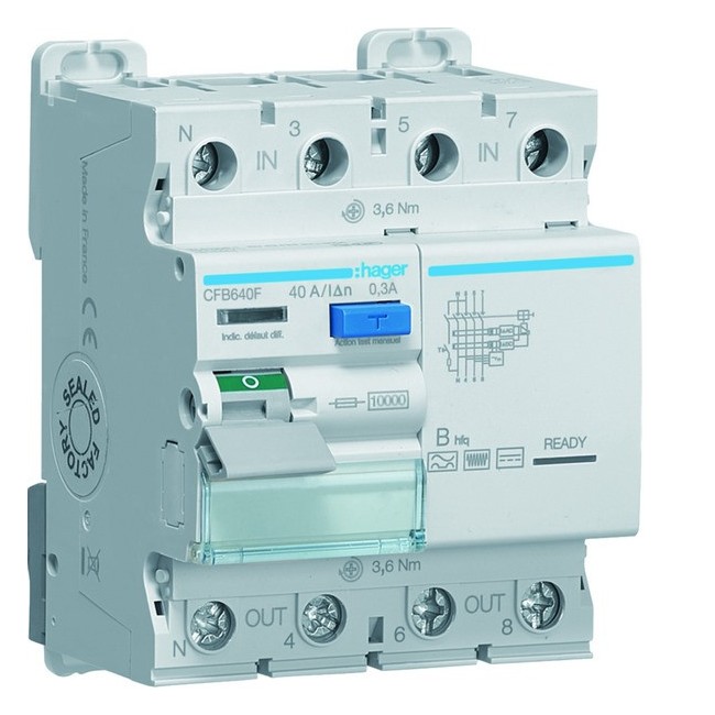 Interrupteur différentiel 3P+N 40A 300mA type B hfq - HAGER CFB640F 