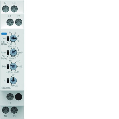 Relais de contrôle temporisé tension et phase 1P+N/3P(N) 1 contact inverseur - HAGER EUD100 