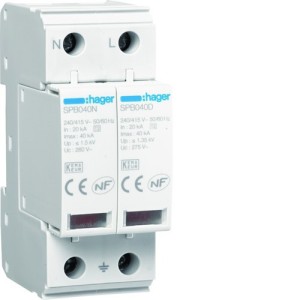 Parafoudre 2P T2 TNS/TT Uc 275V In 20kA Imax 40kA telesignalisation - HAGER SPB240R 