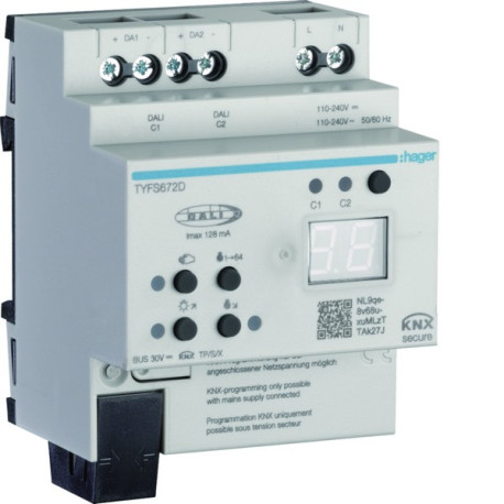 Passerelle 2 canaux KNX/DALI2 ETS only + balance des blancs - HAGER TYFS672D 