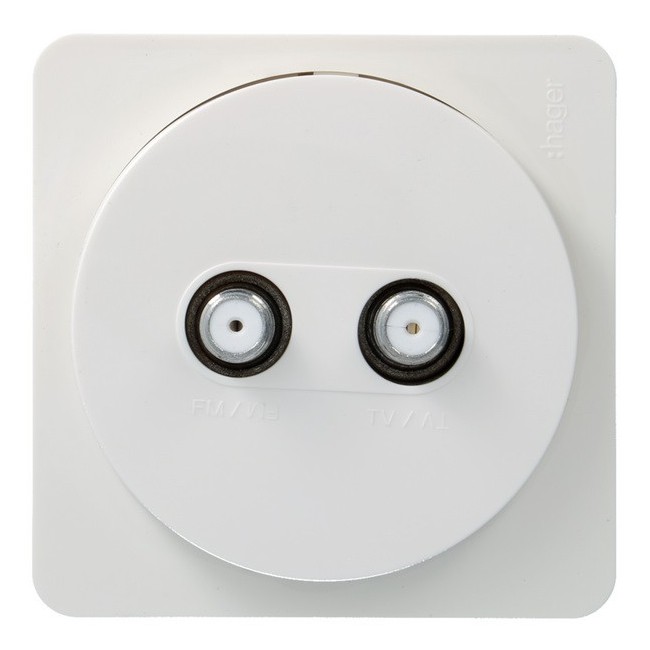 ateha Prise TV double type F  complet pour réseaux câblés - HAGER WJC258B 