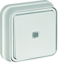 cubyko Poussoir 1F à voyant témoin encastré à griffes blanc IP55 - HAGER WNE023BG 