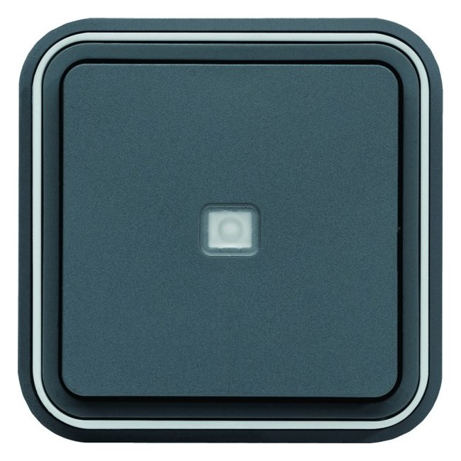 cubyko Poussoir 1F à voyant témoin encastré à griffes gris IP55 - HAGER WNE023G 